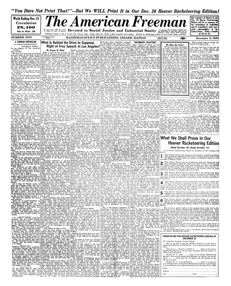 (image for) The American Freeman - Number 1879, Dec. 5, 1931 - Click Image to Close